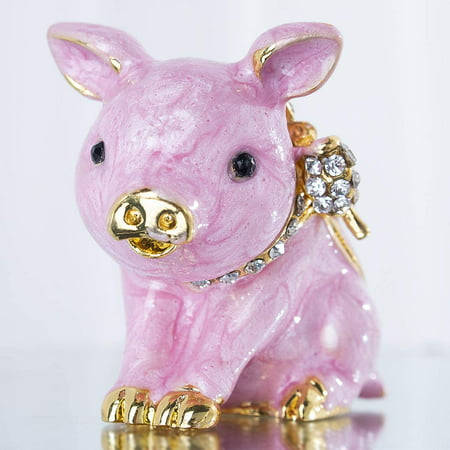 Pink Pig with Crystals Trinket Box Figurine